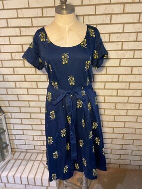 Lands' End Navy Dress with Yellow Floral Embroidery